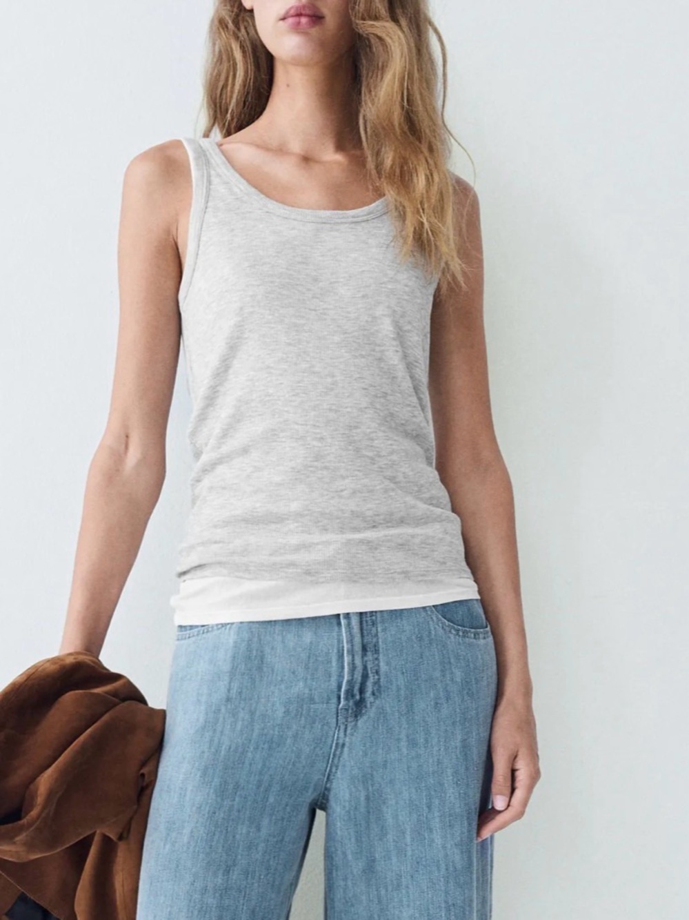 Massimo Dutti Light Gray Scoop Neck Tank